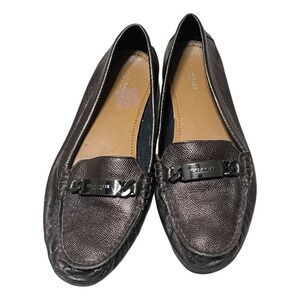 COACH Women's Logo Buckle Olive Met Cross Grain Leather Loafers Bronze Size 7.5